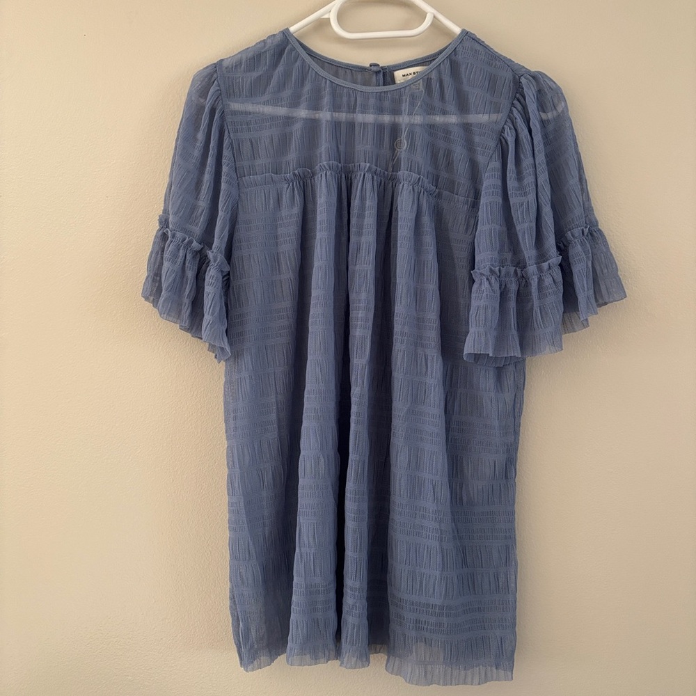 Max Studio Blue Ruffle Sleeve Blouse